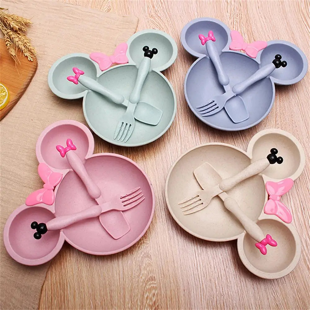 3 Pcs/Set Wheat Straw Children'S Tableware Set Kindergarten Baby Feeding Supplement Dinner Plate Bowl Spoon Fork Children'S Tabl